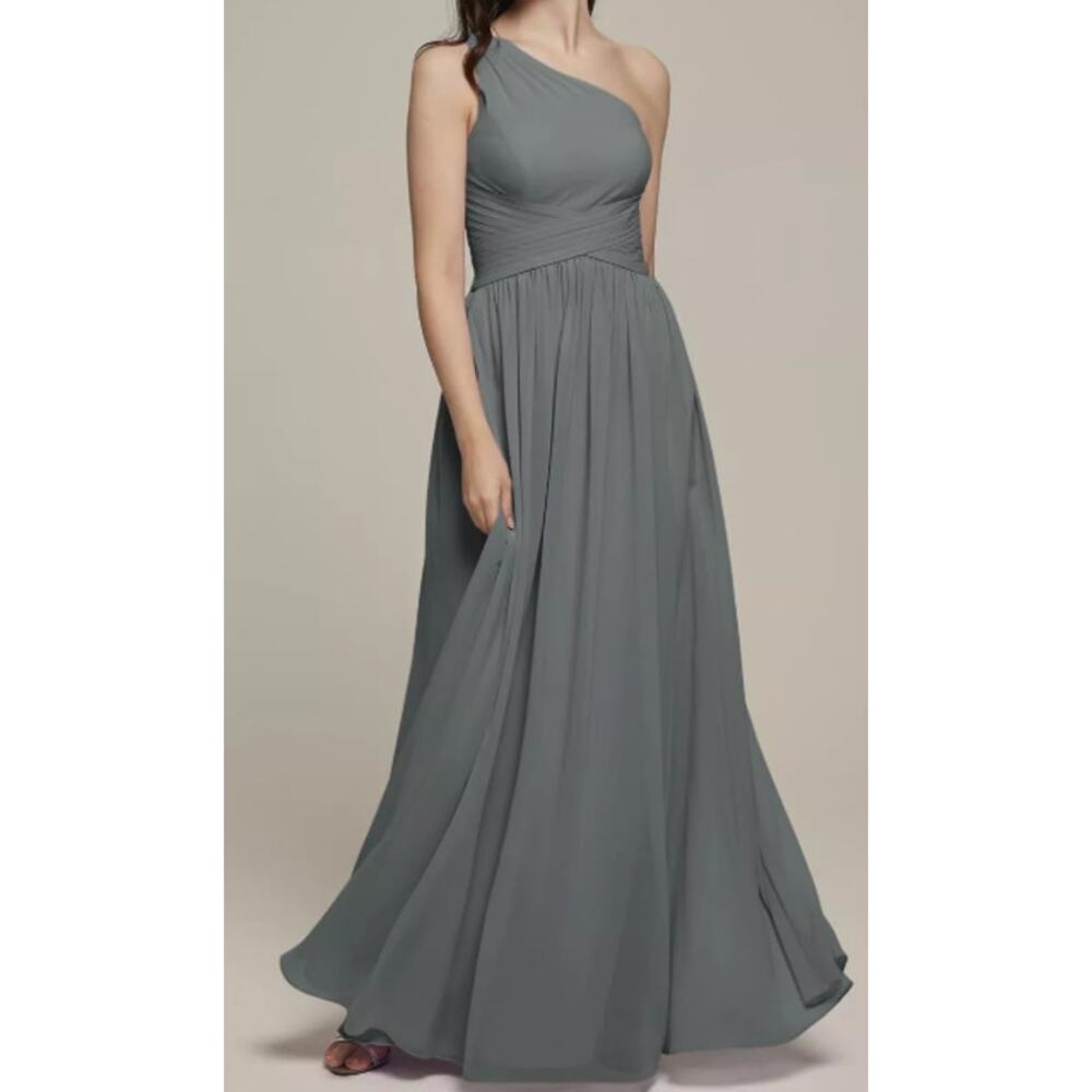 AW BRIDAL 12 L steel grey charcoal chiffon Raven formal maxi dress NEW B136